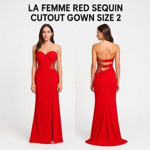 La Femme Red Sequin Cutout Gown Size 2